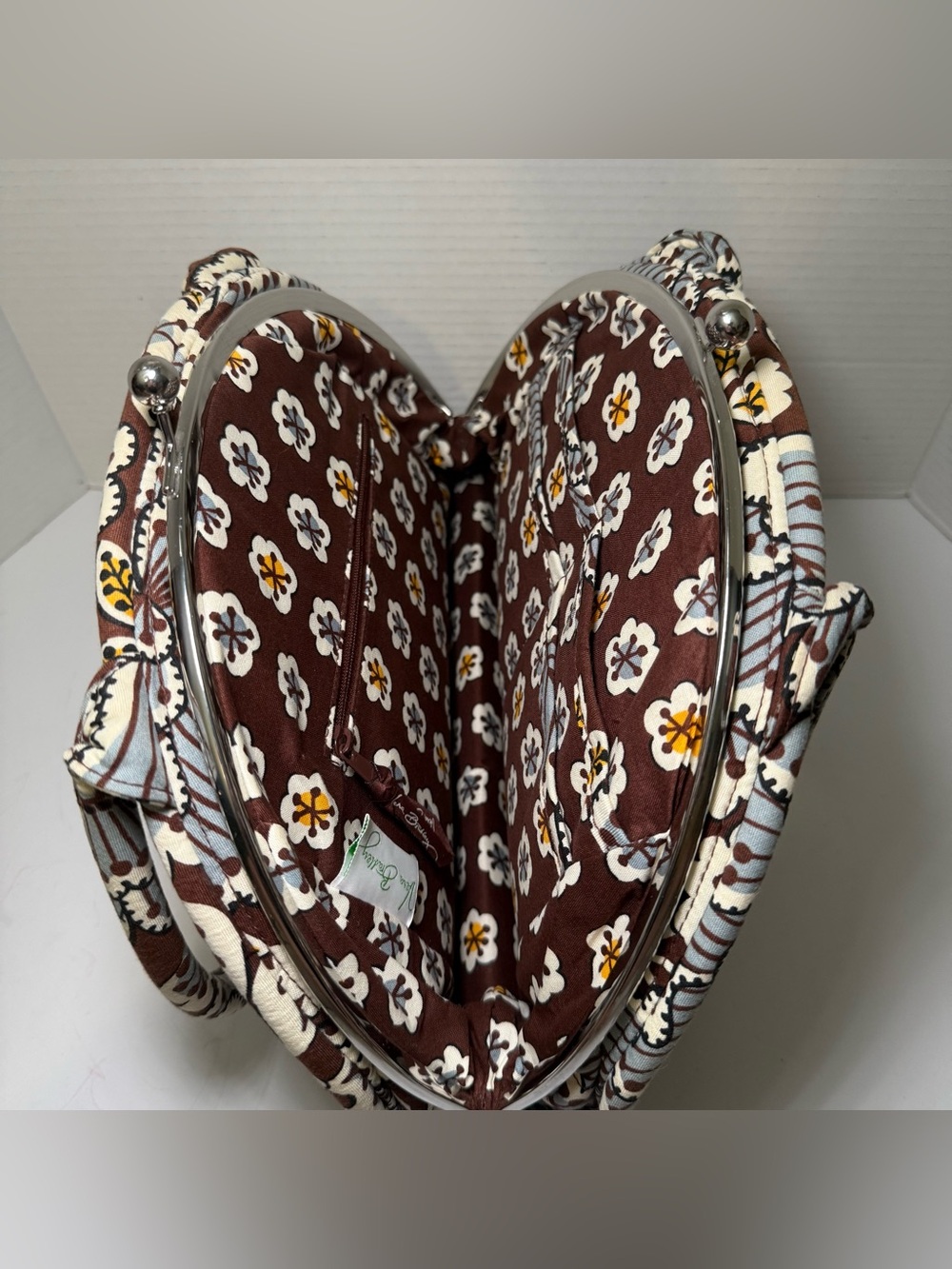 Vera Bradley Slate Blooms Handbag Retired Alice Kisslock Brown Blue Floral - Picture 3 of 10